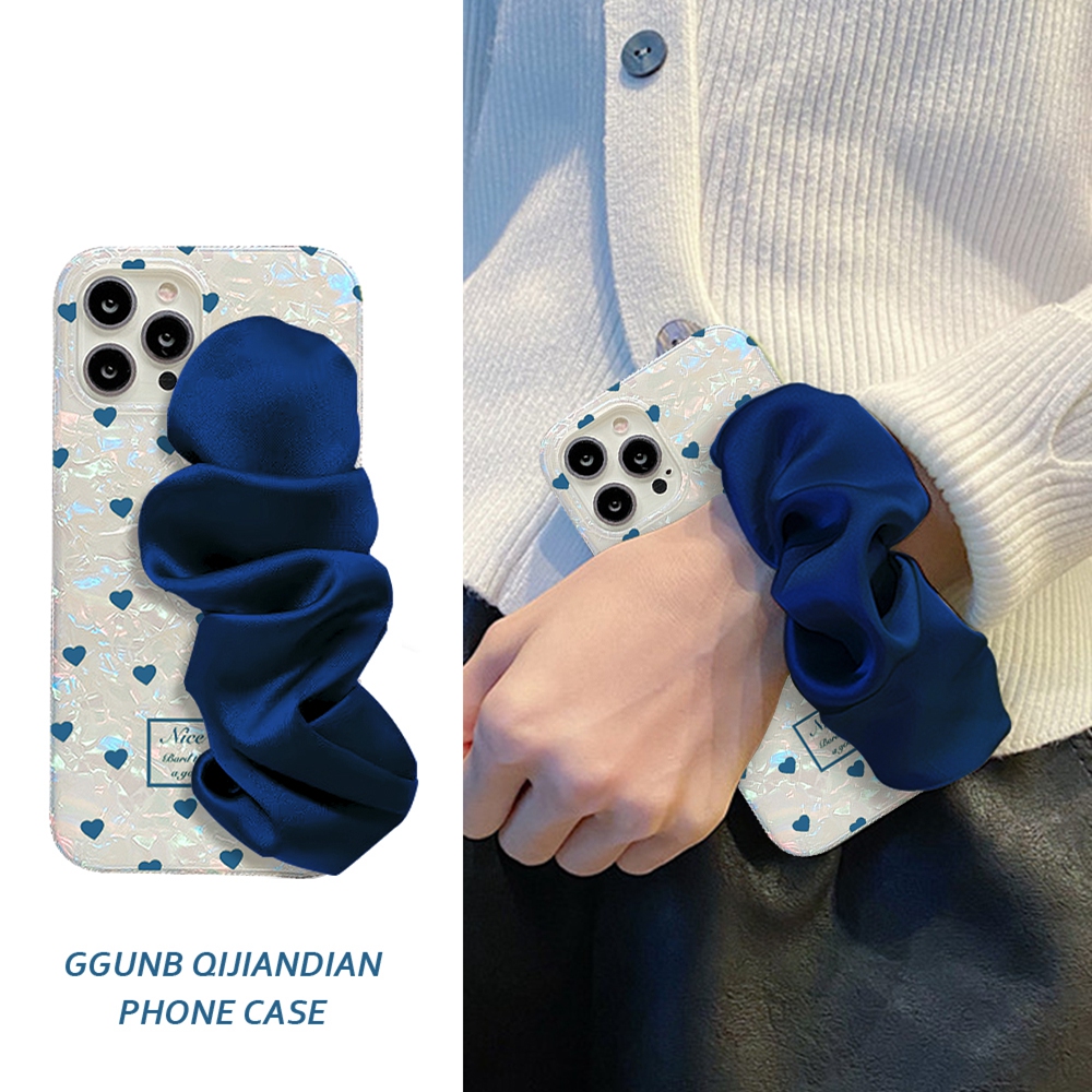 梦幻蓝色小爱心丝绸腕带适用华为荣耀100pro手机壳畅享20plus防摔80/60se/50/V40创意x40/x30i/x20se软20女90