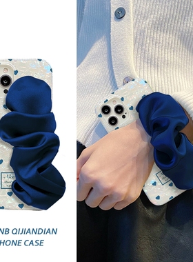 梦幻蓝色小爱心丝绸腕带适用华为荣耀100pro手机壳畅享20plus防摔80/60se/50/V40创意x40/x30i/x20se软20女90