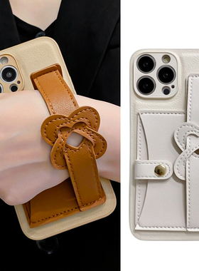 时尚双爱心腕带卡包适用华为nova10pro手机软壳p50e/p40日韩mate50/30/20创意p30/p20防摔壳9se/8/7/6/5/4女