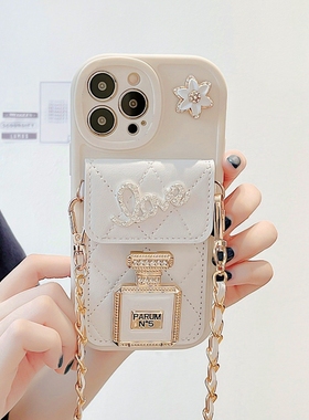 小香风香水瓶镜子菱格卡包适用华为nova10pro手机壳p50e/p40日韩mate50/30/20创意p30/p20防摔9se/8/7/6/5/女