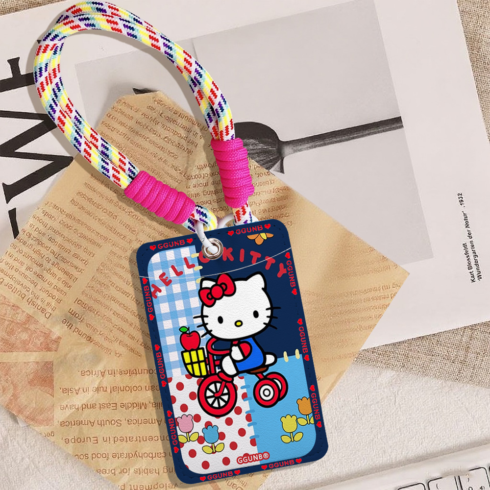 拼色踩自行车Kt猫NFC感应卡套学生滑盖卡套饭卡地铁小区卡包学生卡公交卡身份证件门禁卡工作证件套