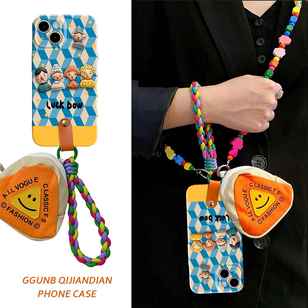 蓝菱格立体卡通头像小包适用opporeno10pro手机壳8/7/6/5/4/3潮r17