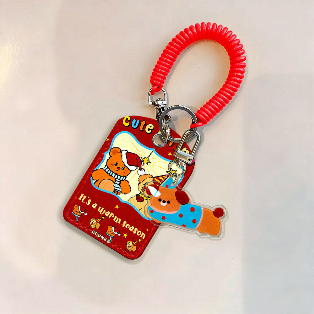 红底带圣诞帽小熊小狗卡套门禁水滴小卡套钥匙扣迷你NFC感应小区公交卡交通电梯IC卡防摔保护套,文具电教/文化用品/商务用品,卡套/证件套,淘宝优惠券,粉丝福利购,淘宝优惠卷