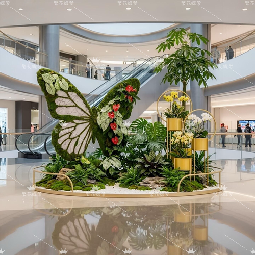 高端仿真蝴蝶绿植橱窗造景摆件