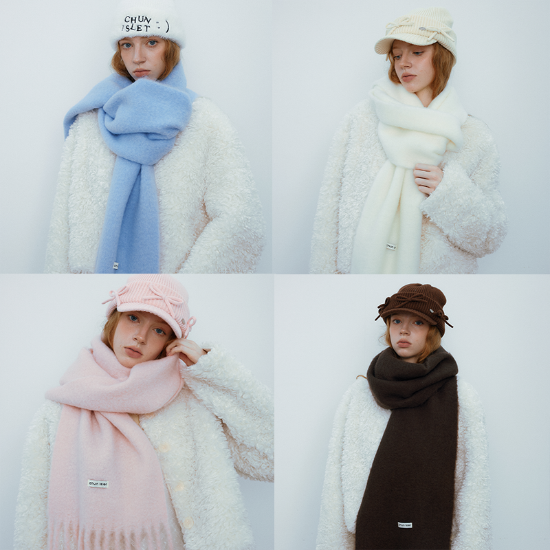 CHUNISLET纯屿 纯色羊毛软软大流苏大披肩秋冬保暖奶油色系长围巾