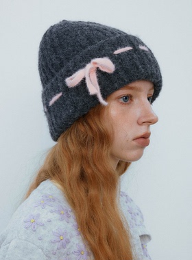 CHUNISLET纯屿 针织羊毛蝴蝶结毛线帽秋冬百搭保暖甜美堆堆冷帽