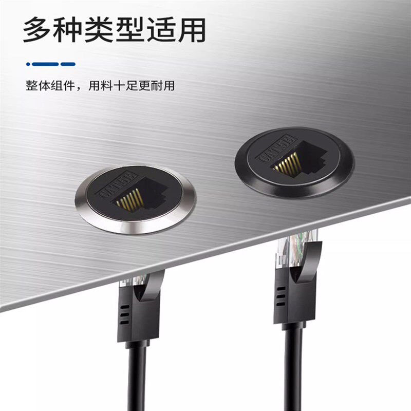 圆型超五类网络RJ45延长线带固定机箱网口面板cat5e网线模块接口