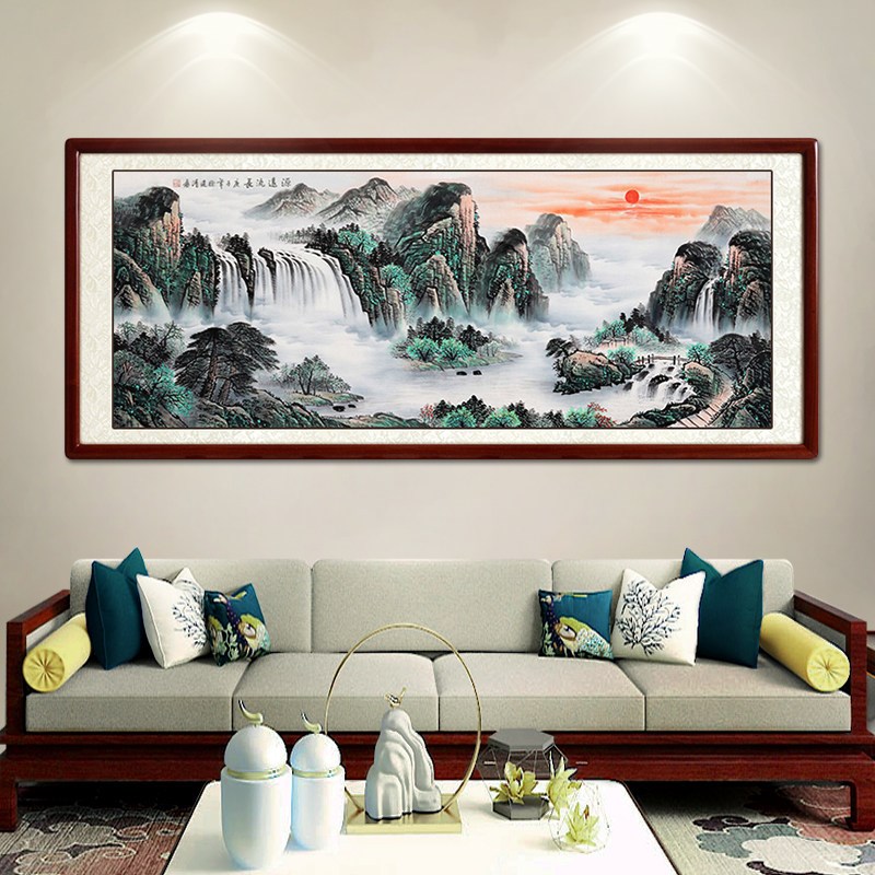 源远流长手绘国画山水画客厅挂画中式装饰画背有靠山图真迹办公室