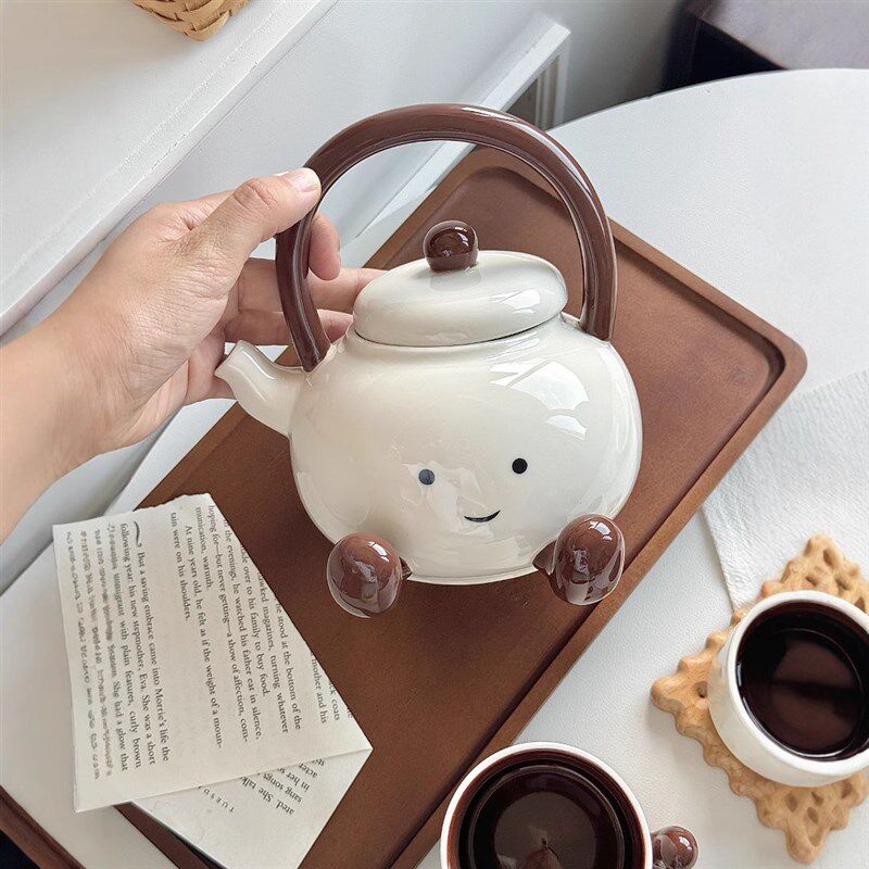 可爱笑脸胖胖水壶陶瓷杯子茶具家用可爱卡通水杯茶壶礼盒装送礼物