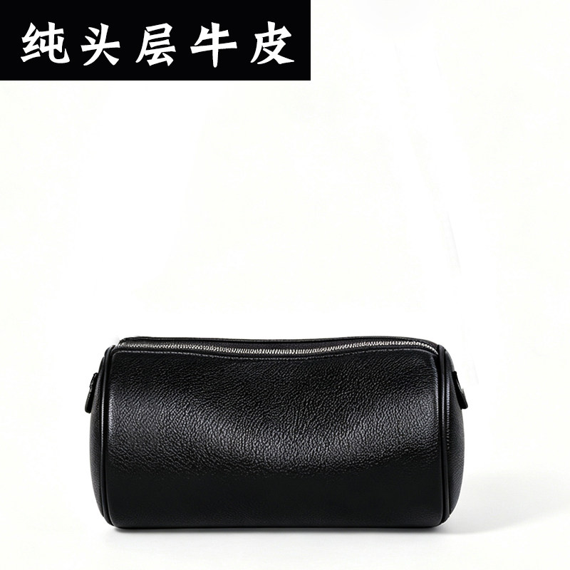 头层牛皮女包圆筒包大容量百搭