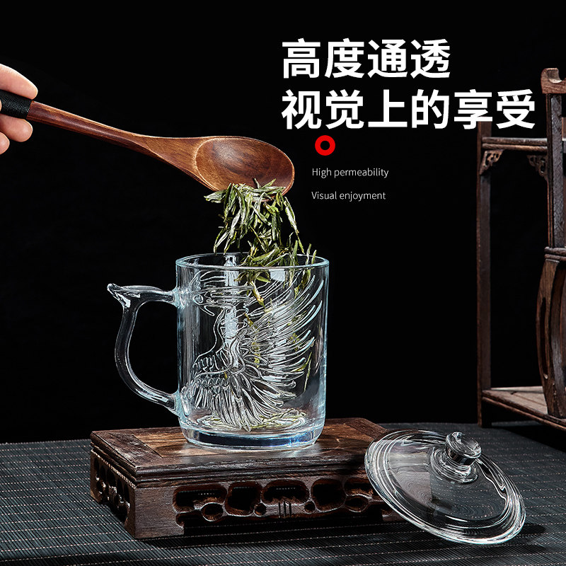带把玻璃杯水杯套装家用客厅待客泡茶杯家庭喝水杯子啤酒带把带盖