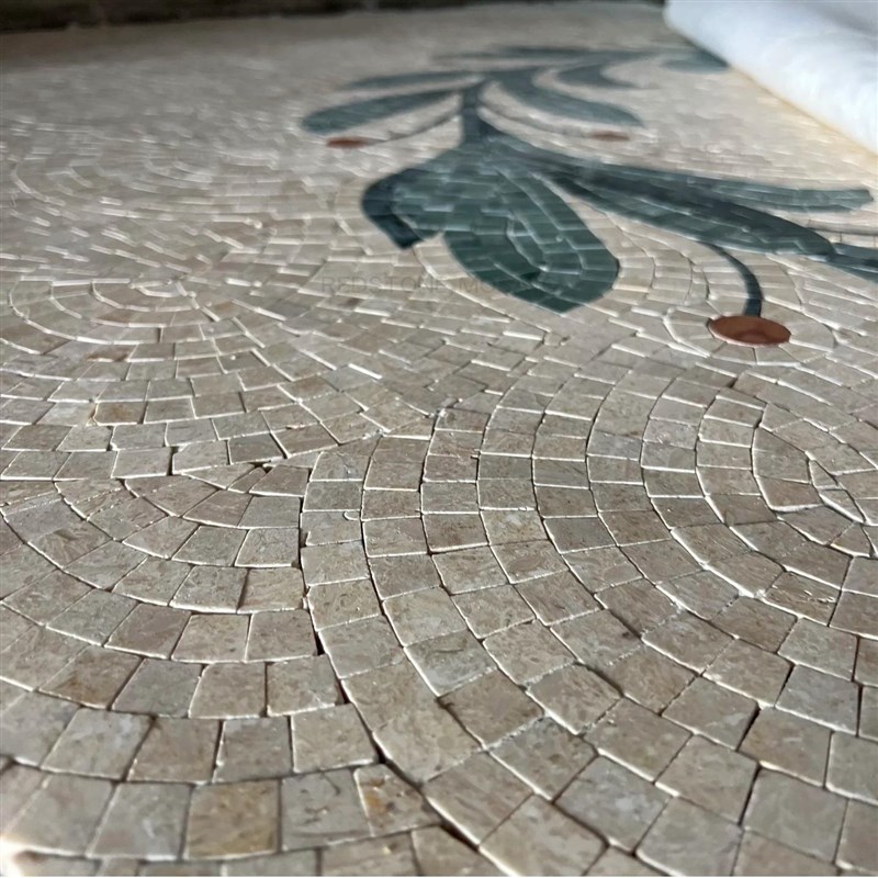 定制天然大理石材马赛克拼图剪画 花园玄关背景墙地砖 扇形橄榄枝