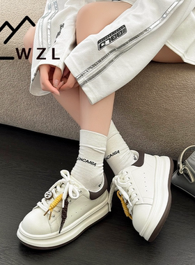 WZL6CM增高加绒真皮新款厚底小白鞋女小个子百搭防滑休闲运动板鞋