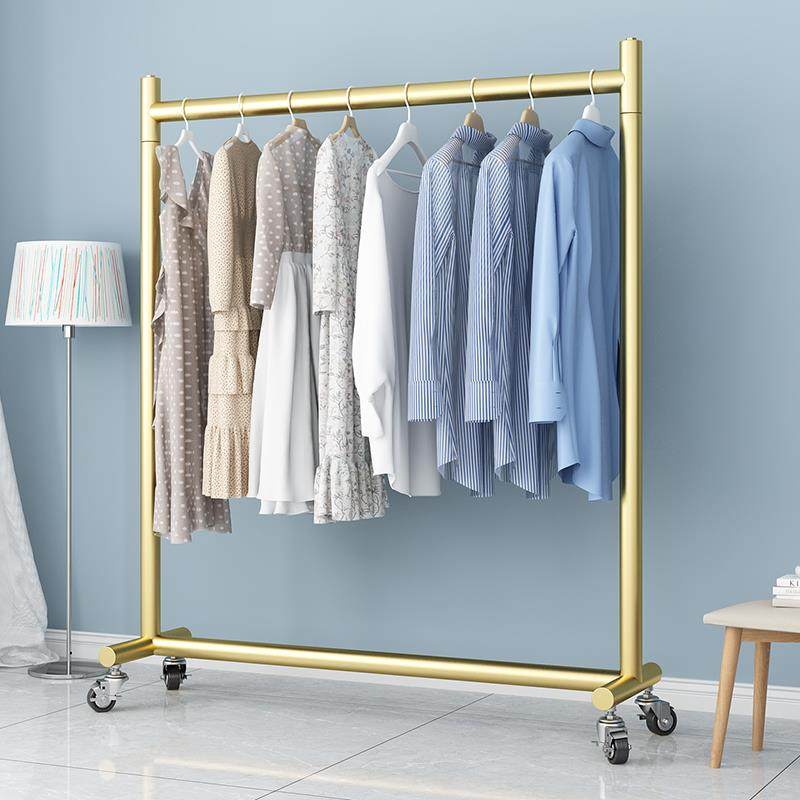 挂衣架落地卧室内折叠晒衣服架简易单杆阳台晾衣杆家用凉衣架带轮