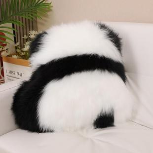 饰抱枕坐垫黑白配客厅卧室 可爱熊猫背影沙发靠垫靠枕仿羊毛飘窗装
