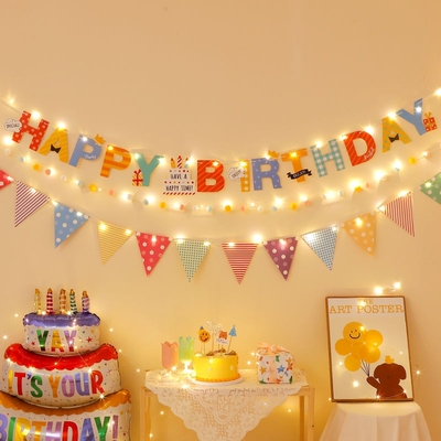 派对生日布置拉旗儿童场景装饰生日快乐条幅女装饰品彩旗挂饰拉花