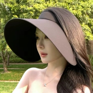 超大帽檐防晒帽女夏季防紫外线遮阳环绕式骑车空顶太阳帽子可折叠