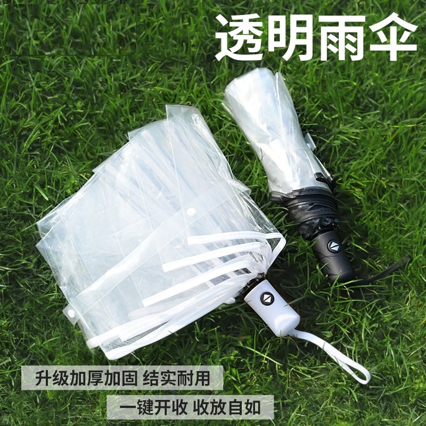 透明伞折叠雨伞拍照自动加固透明手动学生小清新结实耐用加厚加大