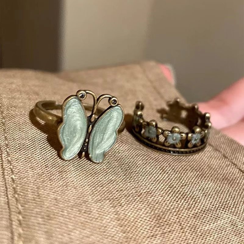 中式复古中古戒指开口蝴蝶女做旧风指环轻奢小众高级感指环食指戒