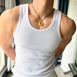 纯棉粗螺纹修身弹力运动健身背心男圆领大码速干肌肉训练无袖背心