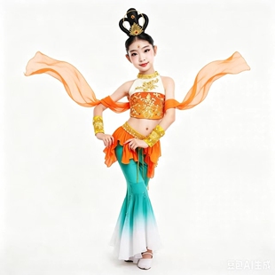 敦煌飞天儿童演出服女童古典舞汉服民族舞蹈服古风飘逸仙气舞台服
