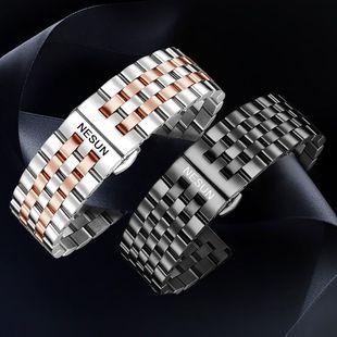 尼尚手表带钢带316L精钢实心蝴蝶扣男女款原装表链机械表通用配件