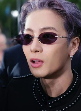 王嘉尔同款紫色无框墨镜男女高级感老钱风凹造型时尚防晒太阳眼镜