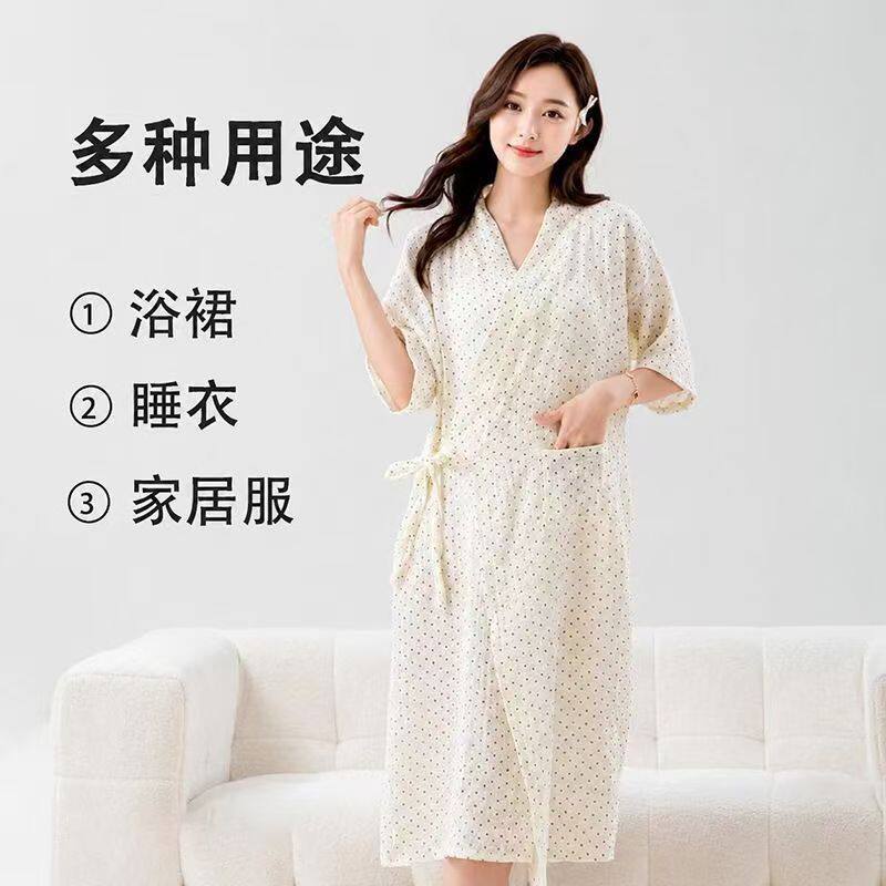 全棉纱布浴巾睡袍女夏季