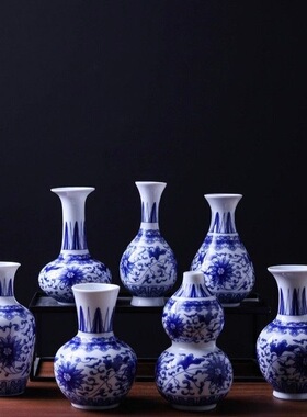 青花瓷陶瓷复古水培花瓶中式仿古小口居家装饰摆件客厅桌面小花器