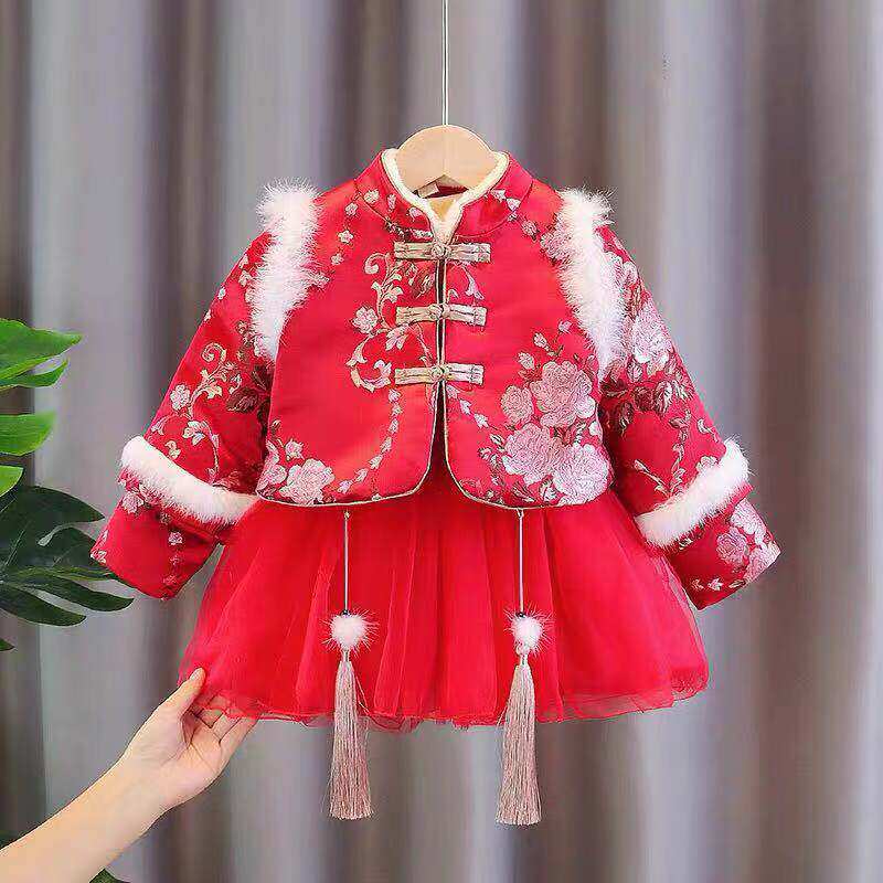 女童唐装套装新款冬汉服