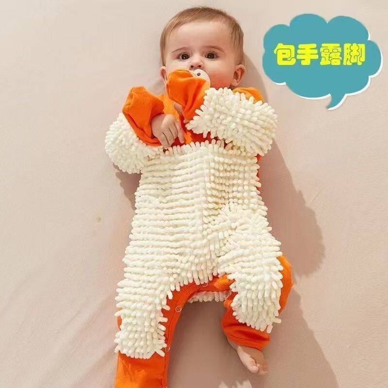 婴儿儿童爬行服拖把拖地