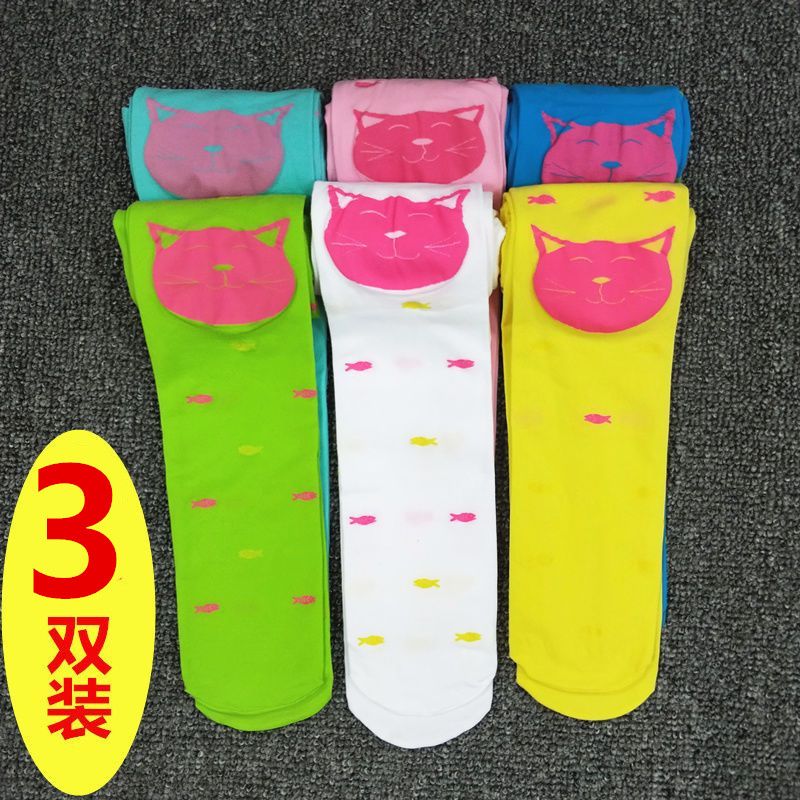 3双女童卡通连裤袜小孩新