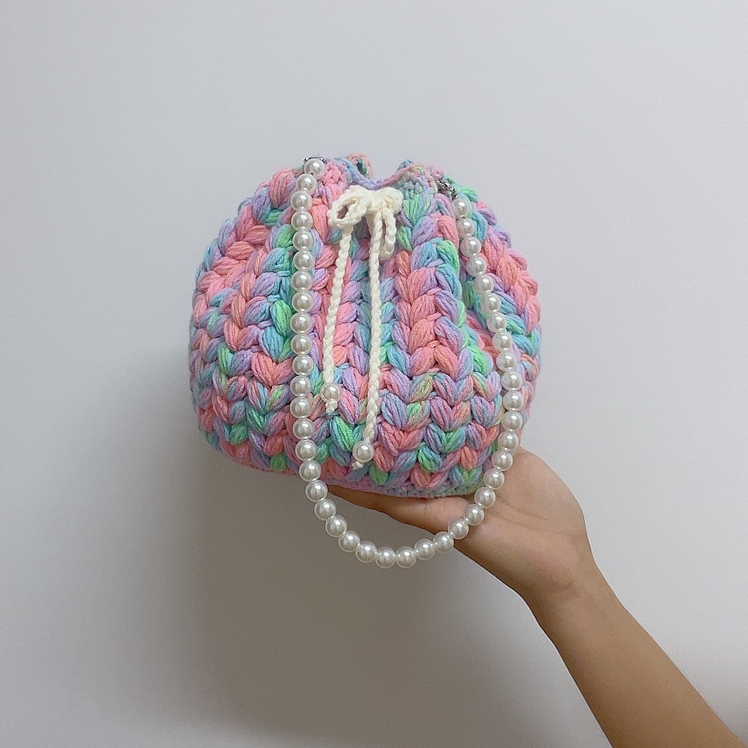 造物即视渐变断染麦穗水桶编织包包材料包四股棉毛线工具