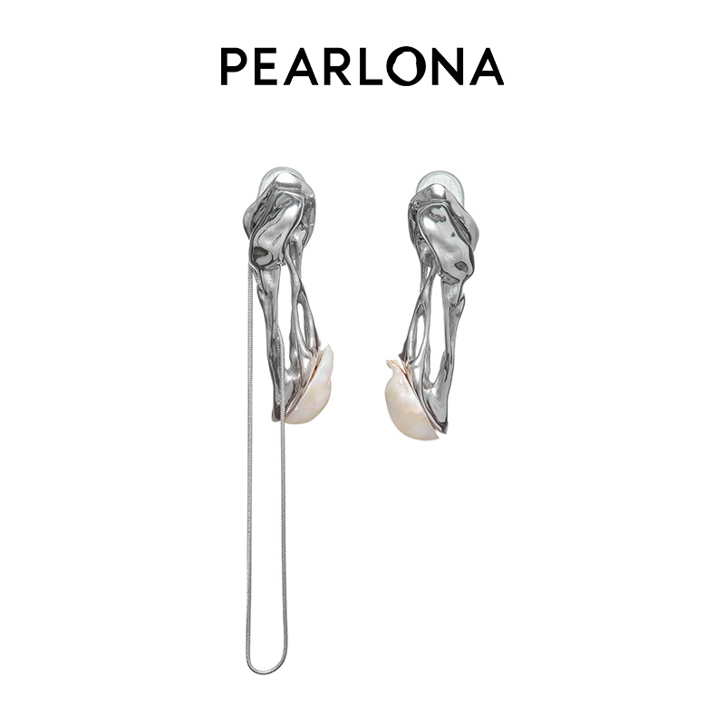 PEARLONA共生系统耳环粘液金属珍珠镶嵌不对称耳环 饰品/流行首饰/时尚饰品新 耳夹 原图主图