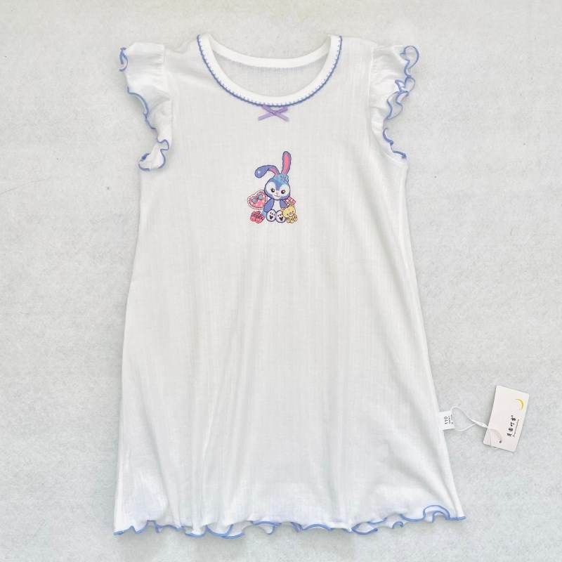 A类纯棉夏季薄款女童儿童小飞袖凉爽无袖花边背心睡裙家居服睡衣