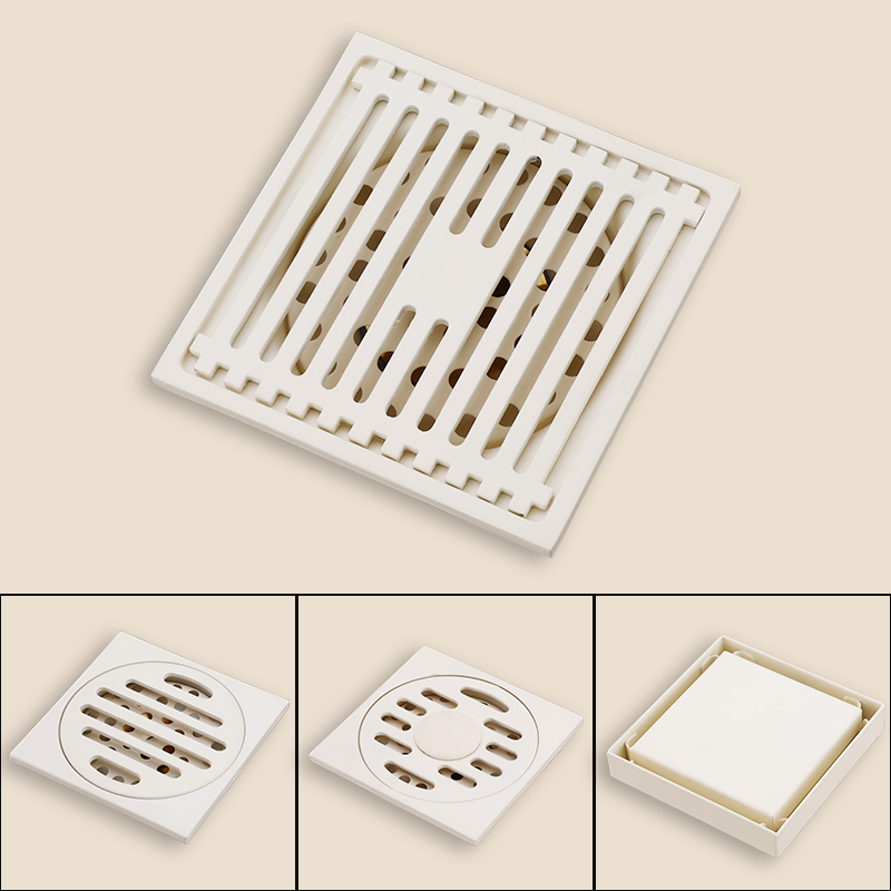 伊古韵奶油白浴室防臭防虫洗衣机铜芯地漏 卫生间隐形地漏阳台