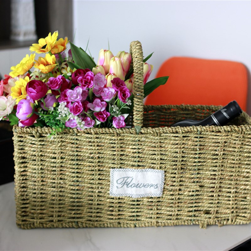 草编藤编伴手礼手提篮子 婚礼手工礼品篮 家居装饰花篮花盆