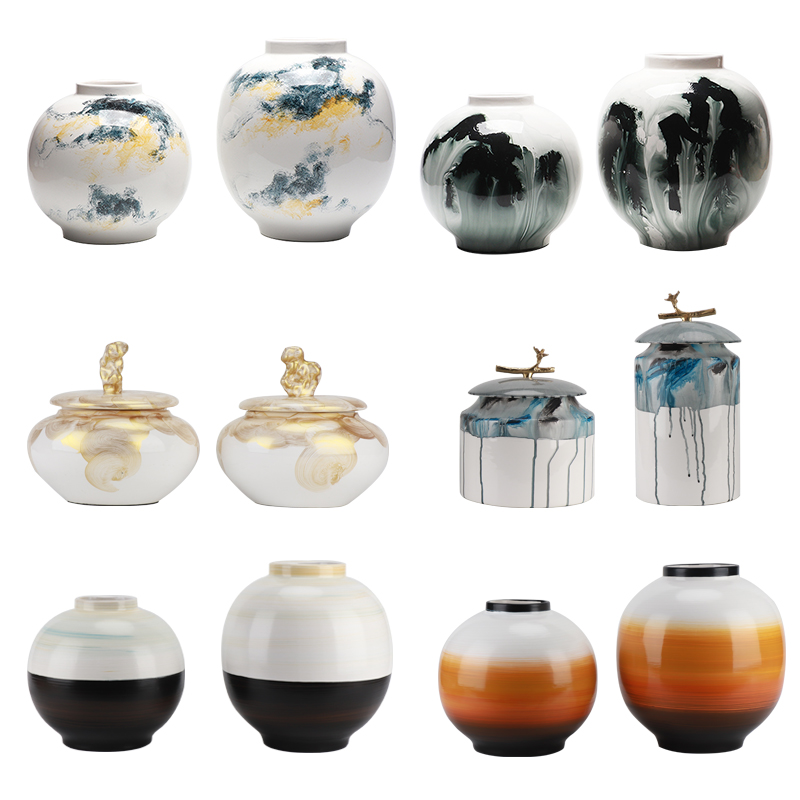 新中式手绘陶瓷山水花瓶花器客厅玄关软装饰品家居酒柜办公室摆件