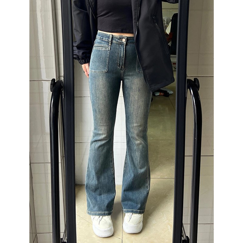 胖mm大码女装秋冬新款加绒加厚保暖微喇叭牛仔裤女宽松显瘦阔腿裤