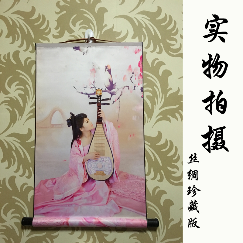 来图定制绢丝丝绸卷轴画海报婚纱宝宝照艺术照装饰挂画可自定尺寸