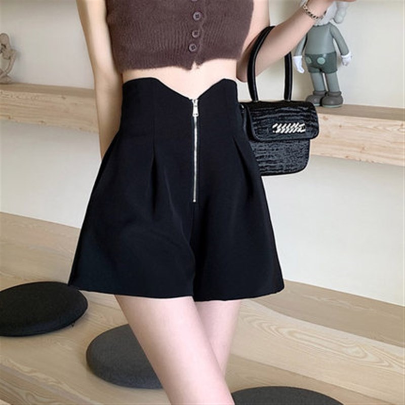 拉链高腰花苞短裤女夏装2022新款宽松显瘦阔腿裤收腹显瘦休闲裤子