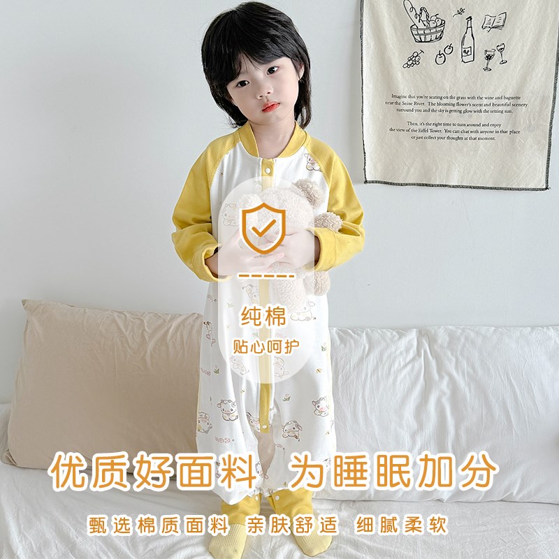 儿童连体睡衣春秋款纯棉防着凉一岁半宝宝连身睡袋婴儿男童秋冬季