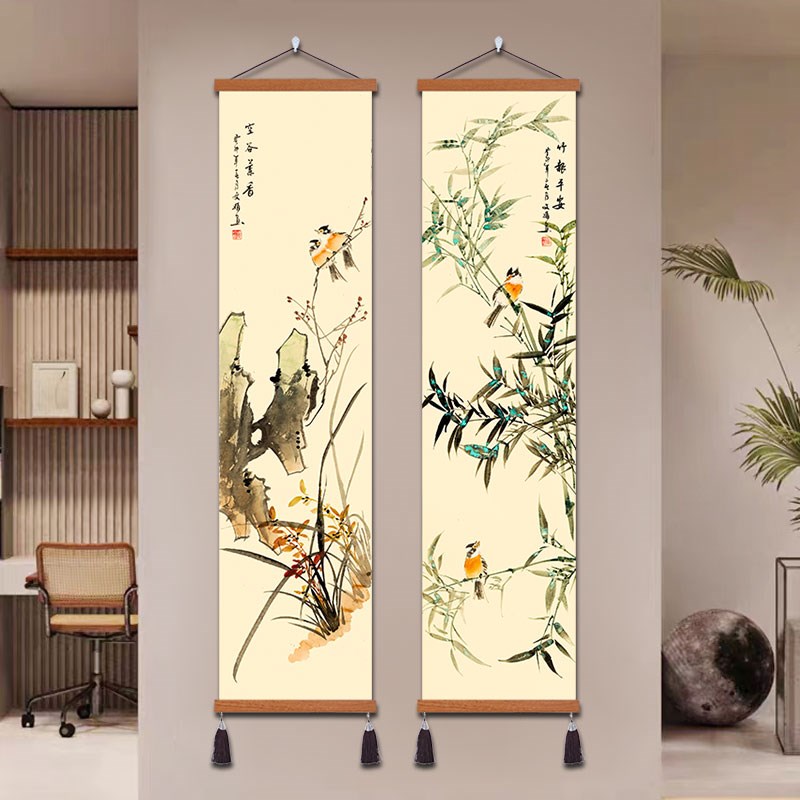 新中式书房客厅装饰画四条屏国画四联沙发背景墙梅兰竹菊玄关挂画