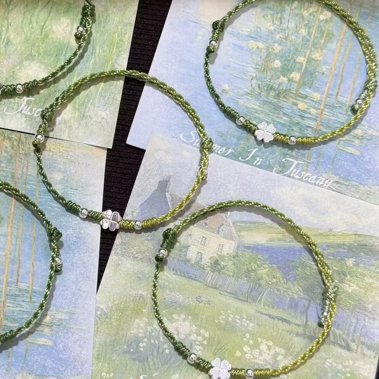 春日绿四叶草手链女ins情侣绿色闺蜜手绳清冷转运求财甜美礼物