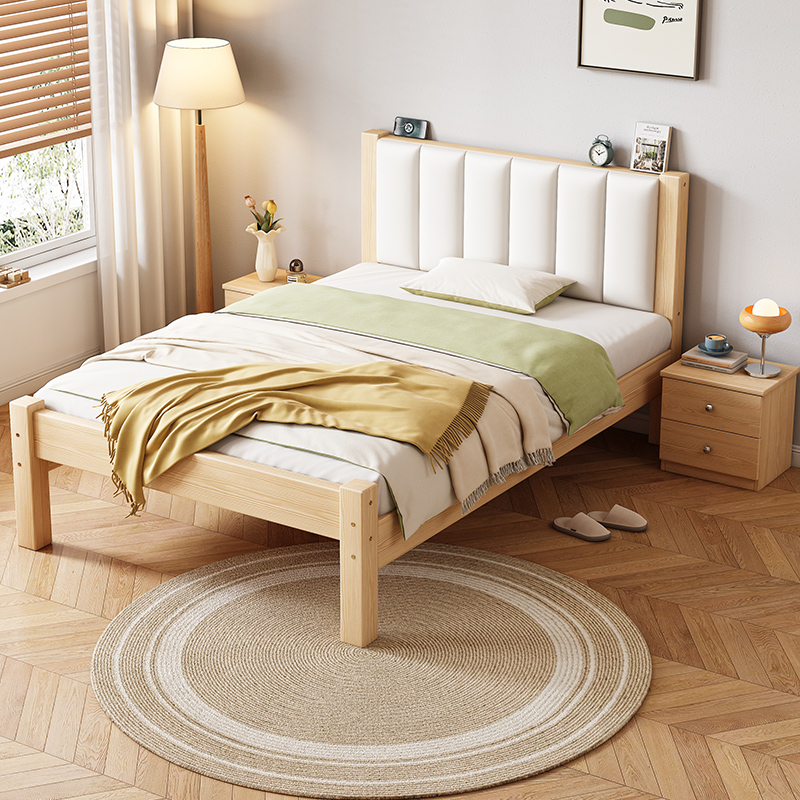 全实木软包床办公室1m家用双人床1.5m出租房工地床1.2m午休单人床