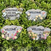 花园户外欢迎挂牌装 饰挂饰四件套树脂饰品露阳台庭院园艺挂件摆件