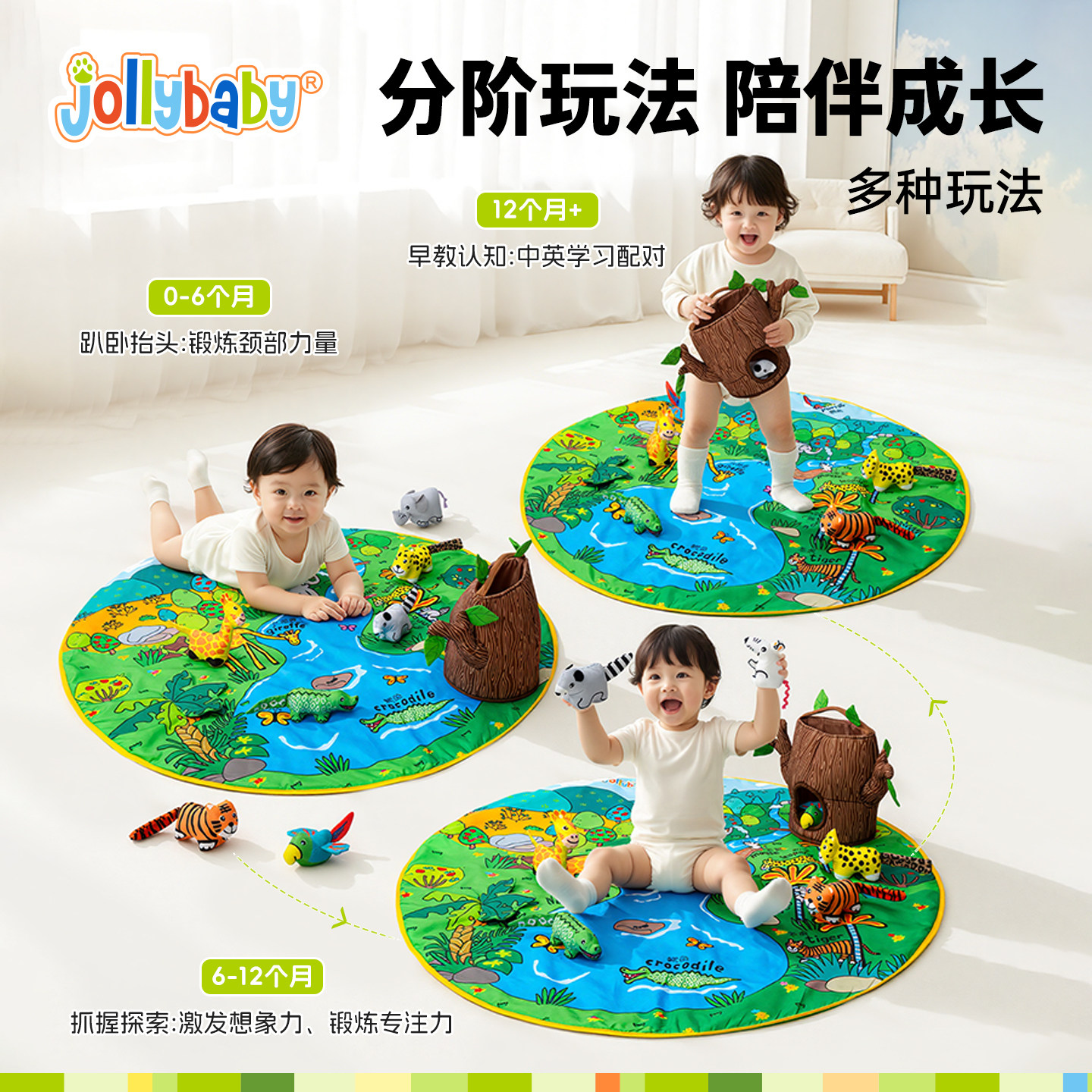 jollybaby新生婴儿游戏魔毯0-2岁生日周岁礼物礼盒可啃咬早教玩具