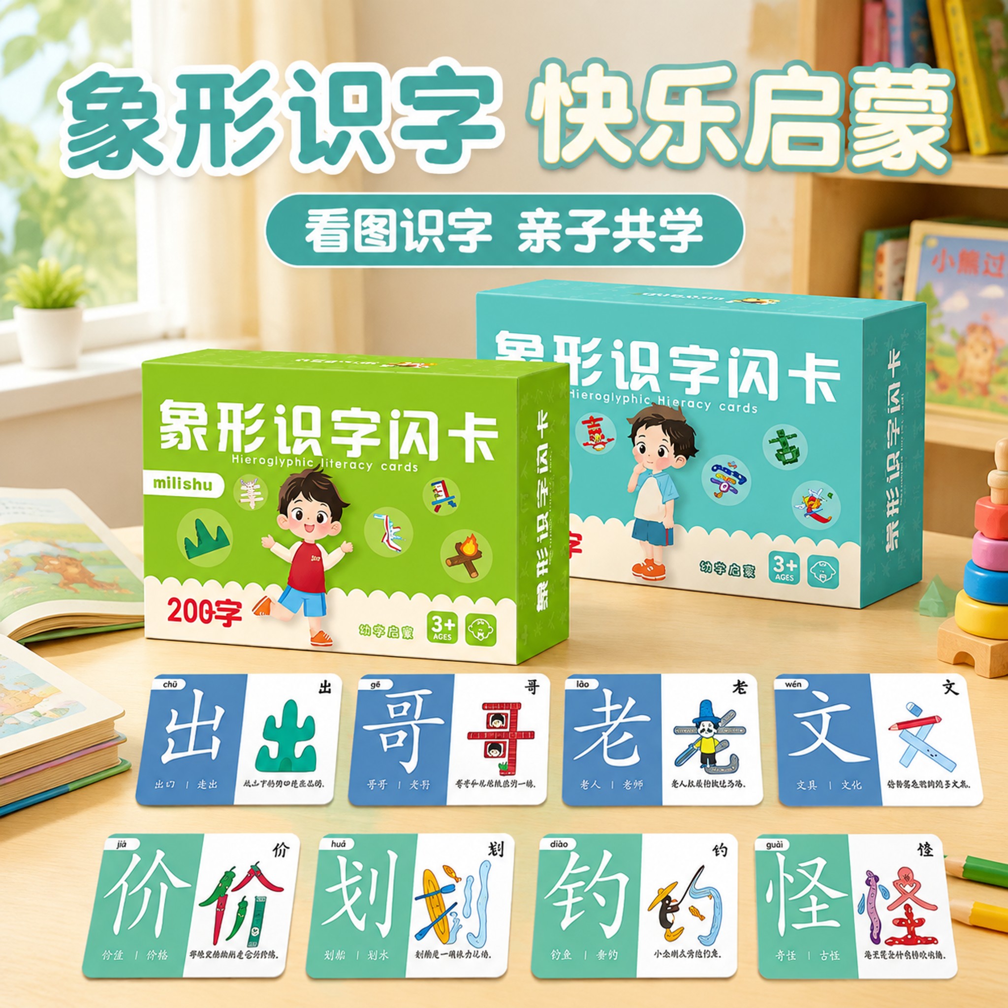 象形识字闪卡幼儿早教益智认知卡片儿童脑力开发汉字学习玩具