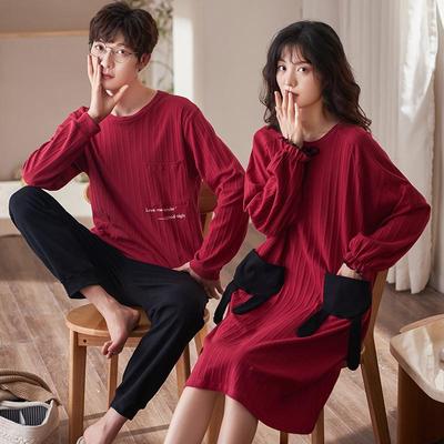 情侣睡衣纯棉男女睡裙结婚红色