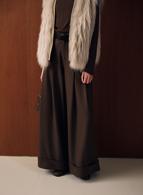 【商场同款】JEEN秋冬棕/灰色高品质翻边大腿裤阔腿长裤JB1042104